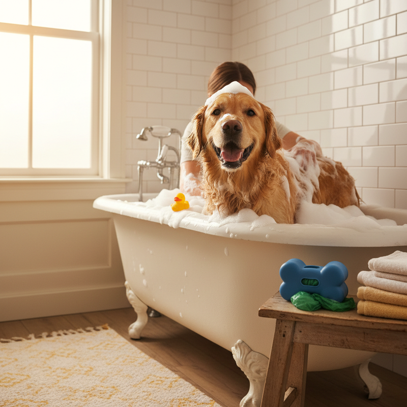 Dog Bathtime & Poop Scoop and grooming