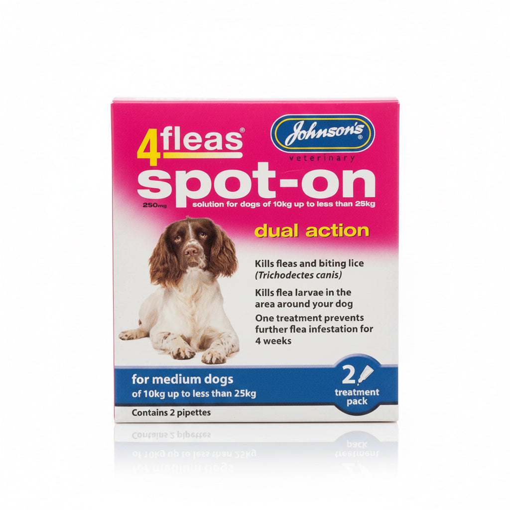 Johnson’s 4fleas dual action spot on for medium dogs weighing between 10kg upto less than 25kg