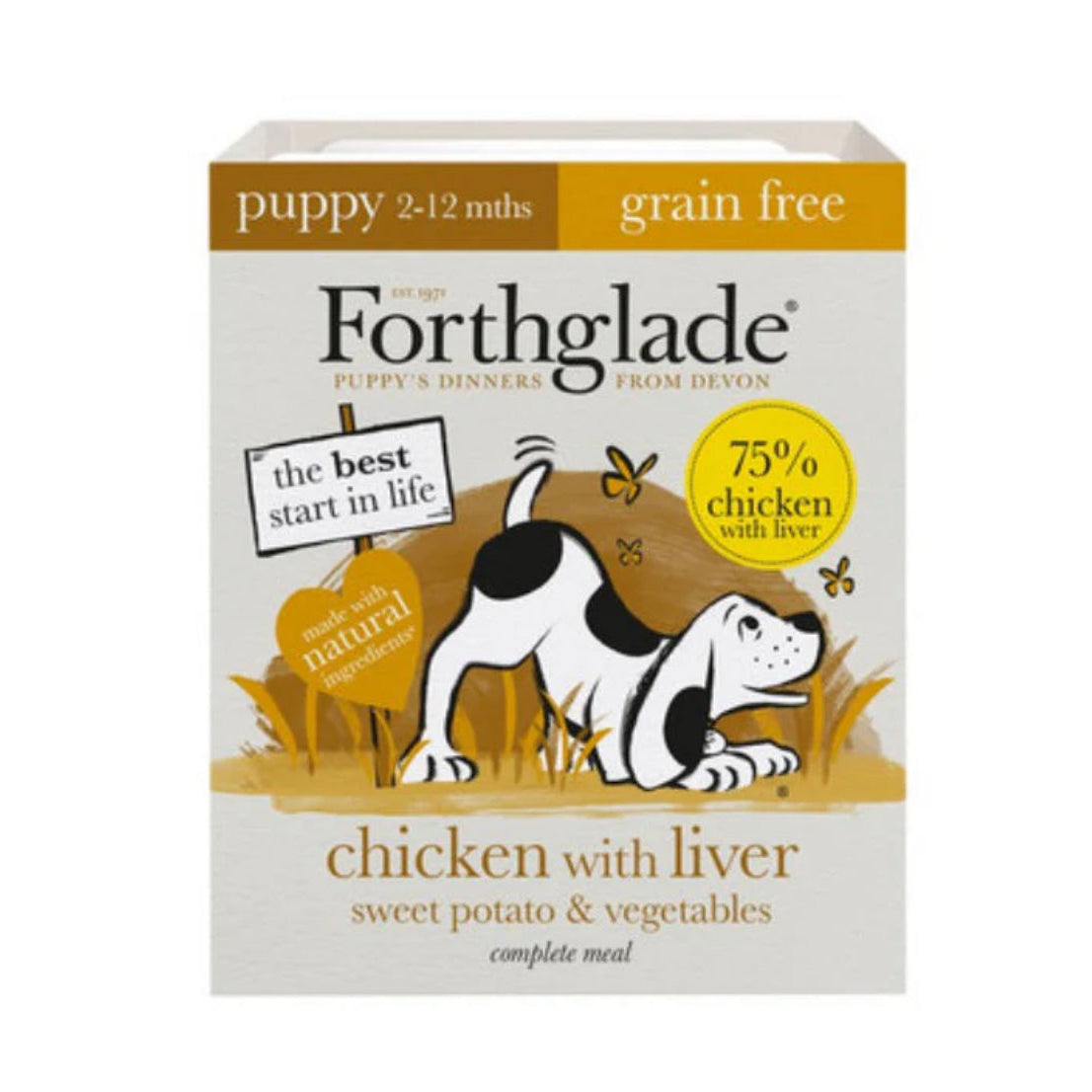 Forthglade puppy chicken with liver sweet potato and vegetables wet food 395g
