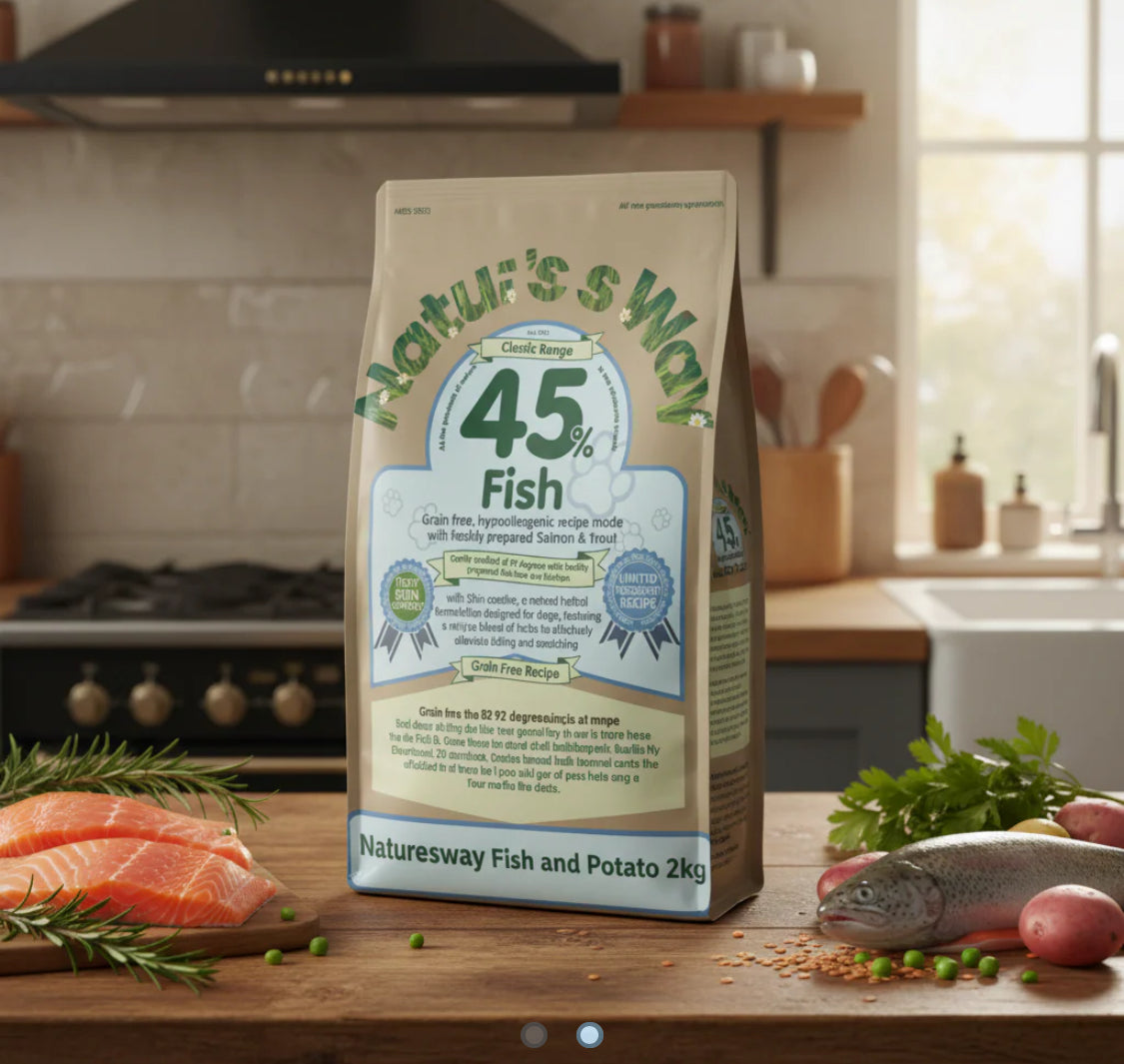 Naturesway 45% fish and potato grain free adult dog food 2kg (itch-eeze recipe)