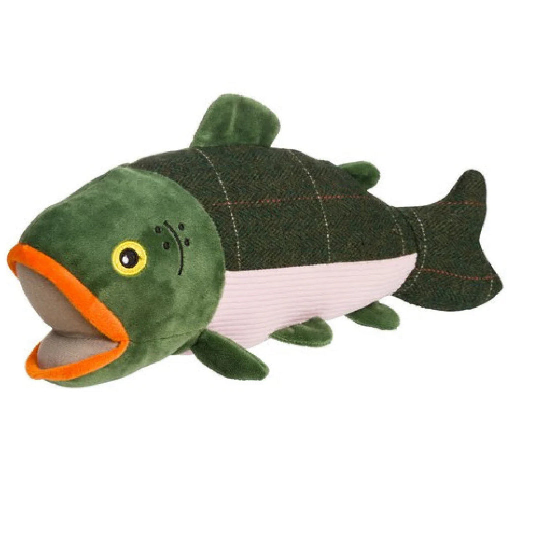 House of Paws Green Tweed Salmon Dog Toy