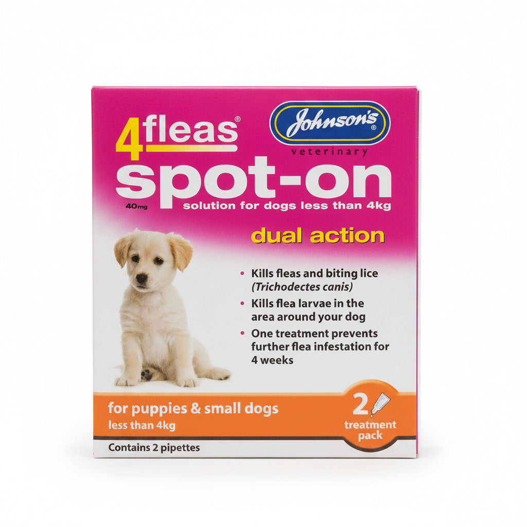 4fleas dual action spot on for puppies and small dogs weighing less than 4kg