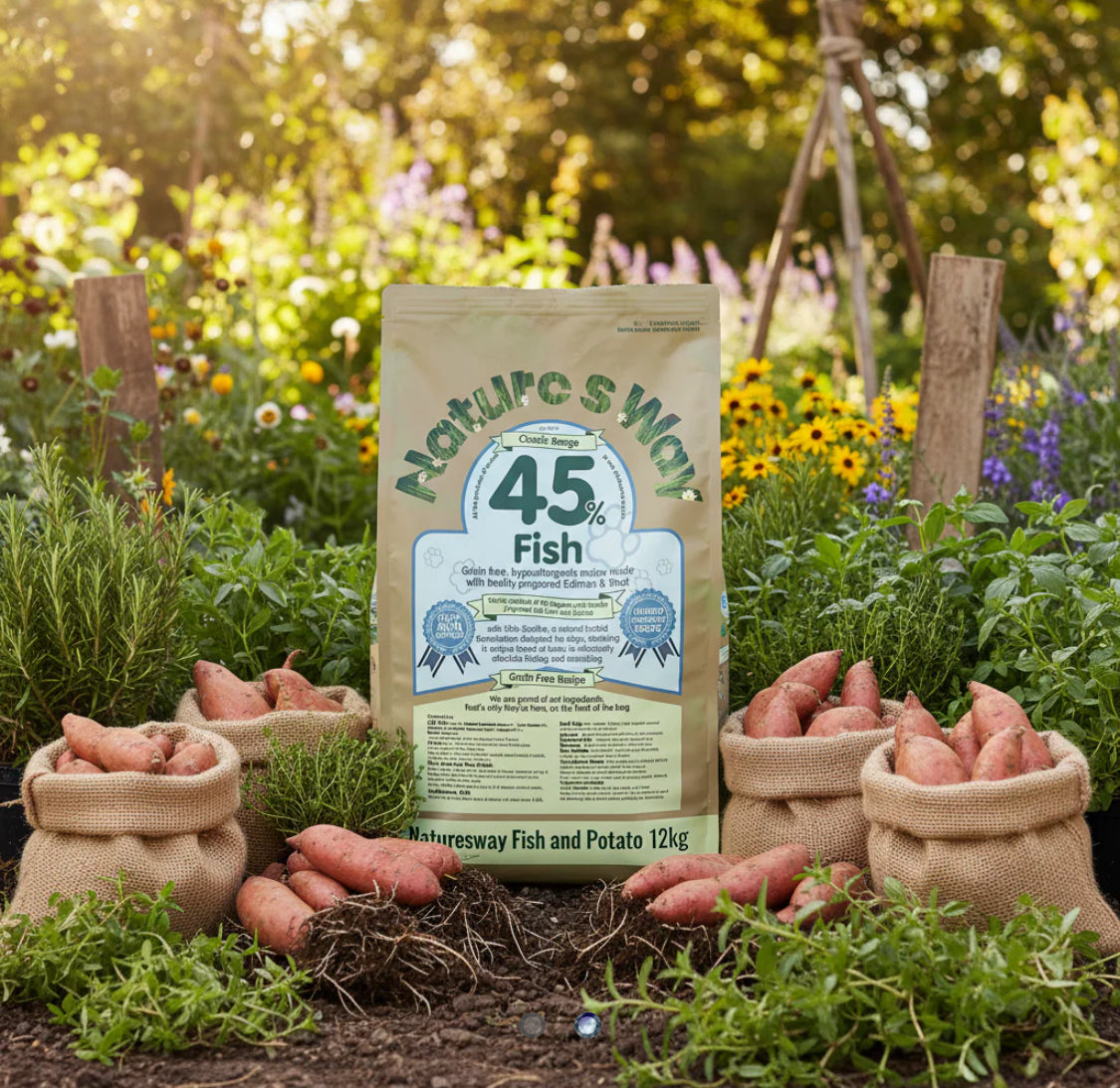 Naturesway 45% fish and potato grain free adult dog food 12kg (itch-eeze recipe)