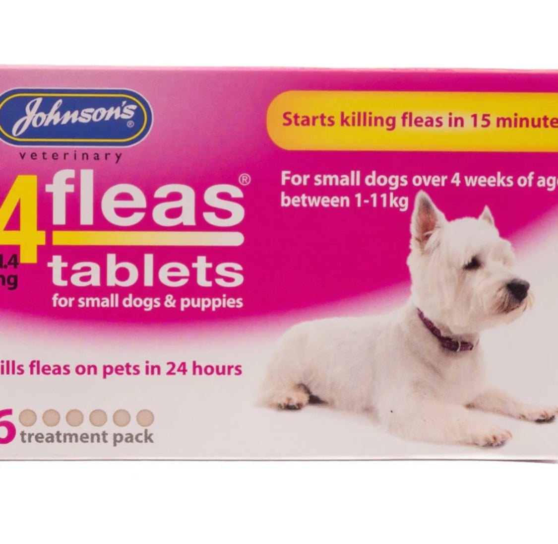 Johnson’s 4fleas tablets for small dogs and puppies over 4 weeks of age weighing between 1-11kg (6pack)