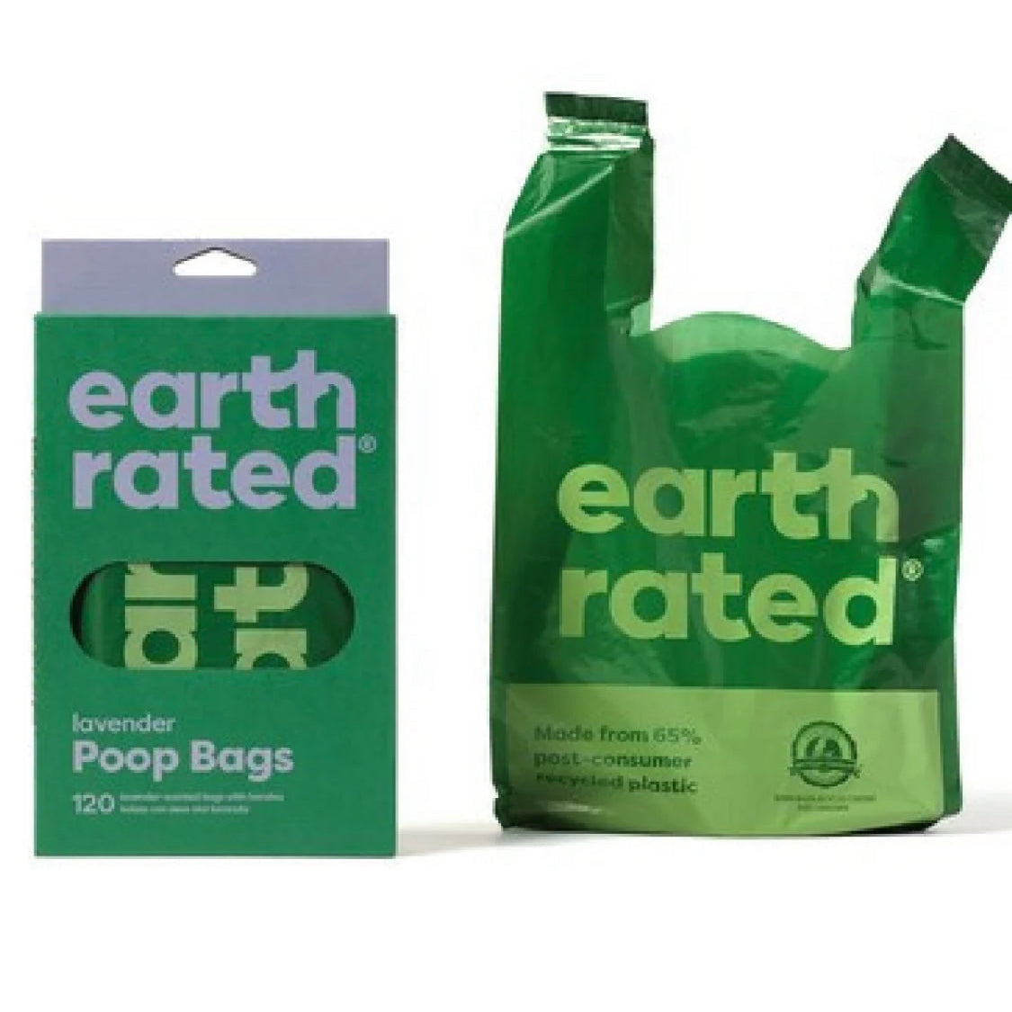 Earth rated lavender scented poo bags with handles.