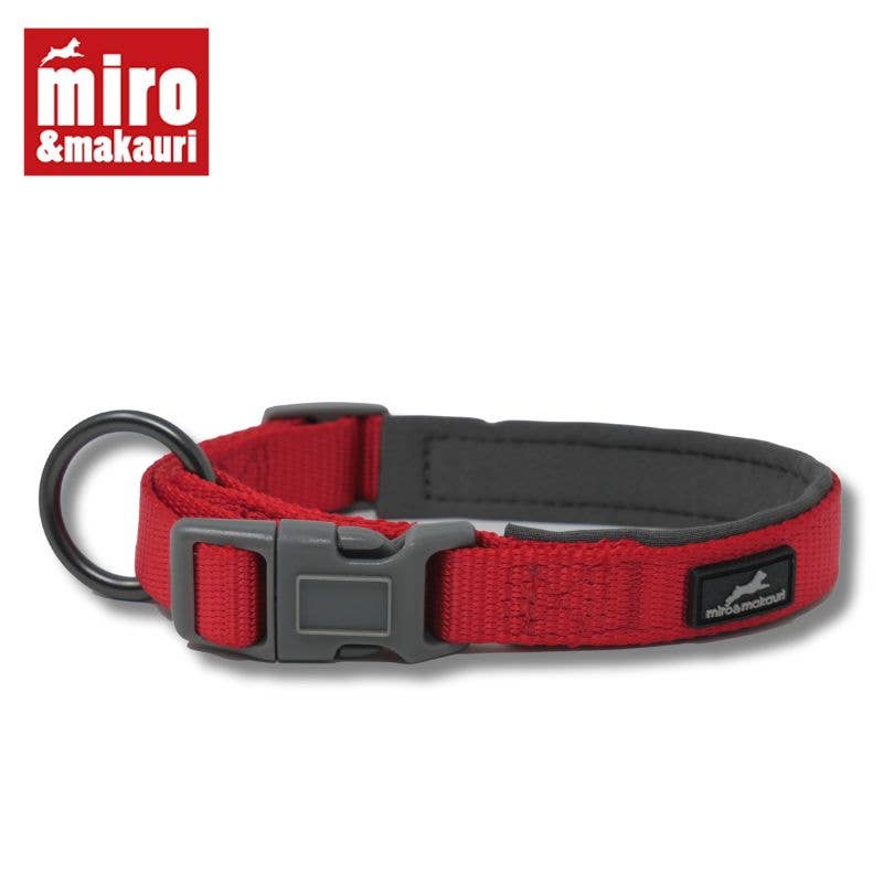 Makauri Neoprene Padded Nylon Clasp Dog Collar RED